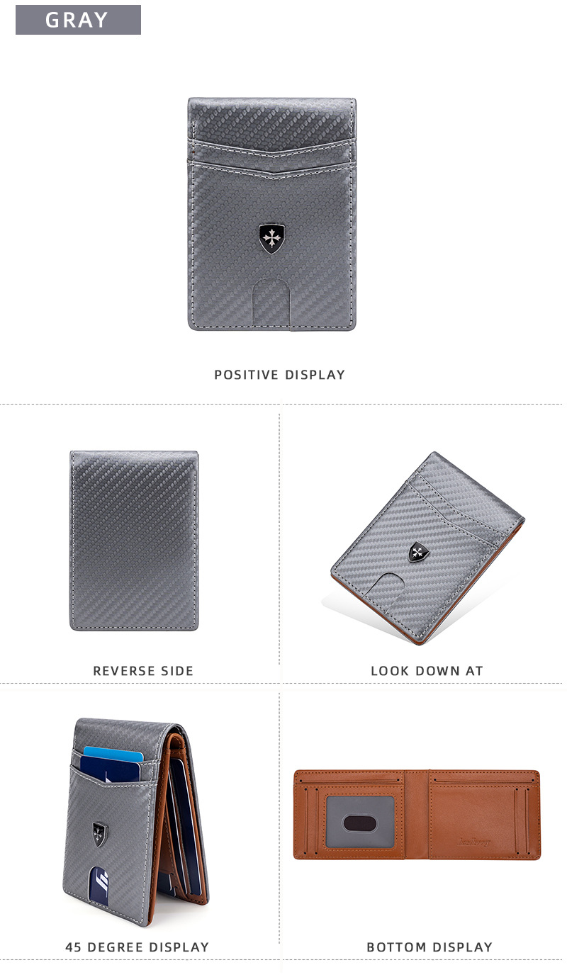 Ανδρικό πορτοφόλι με κοντό κλιπ από ανθρακονήματα και λεπτή μαγνητική τσάντα πολλαπλών θέσεων για κάρτες_voghion.com