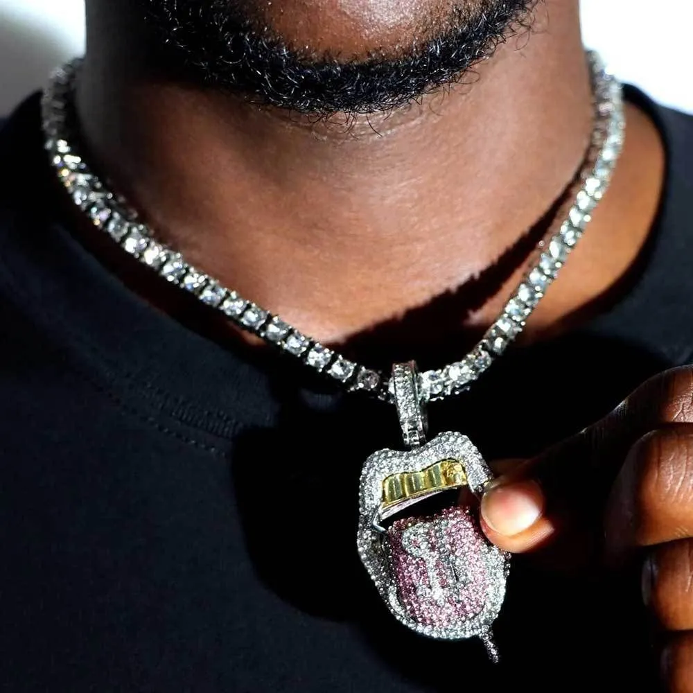 Collier pendentif langue dollar hip hop plaqué or pour homme_voghion.com