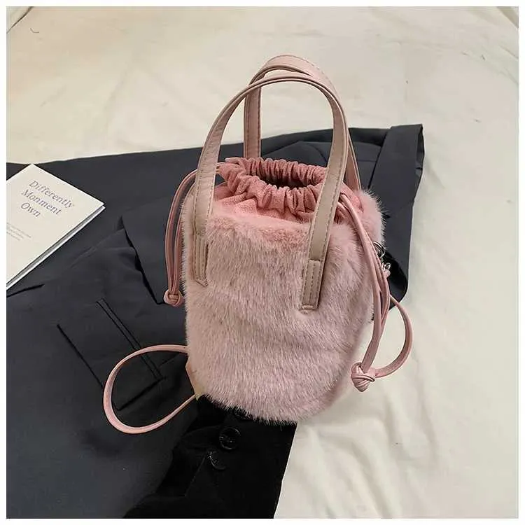 Borsa a secchiello in peluche retro donna borsa a tracolla_voghion.com