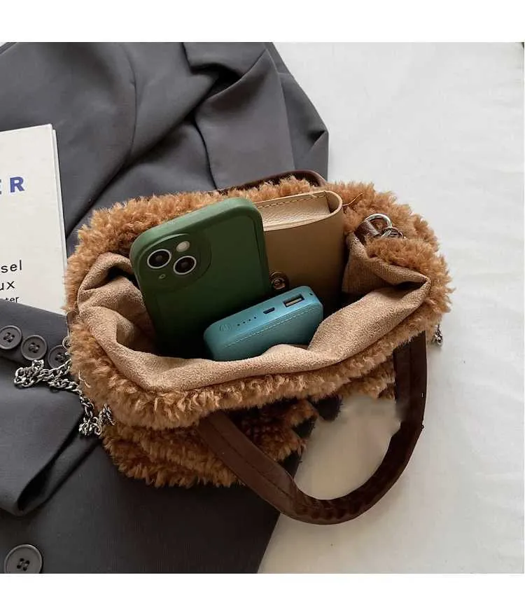 Grande borsa a mano in peluche borsa a spalla donna morbida_voghion.com