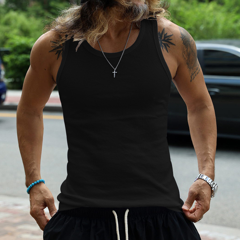 24 New American Herren Tank Top Slim Fit Freizeit Sport Herren Frühjahr/Sommer Unterteil Thread Tank Top_voghion.com