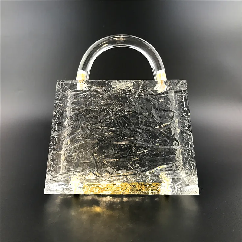 Borsa a mano trasparente con motivo a crepe di ghiaccio, pochette trasparente per donna, borsa da sera con secchiello e catena in acrilico 2024_voghion.com
