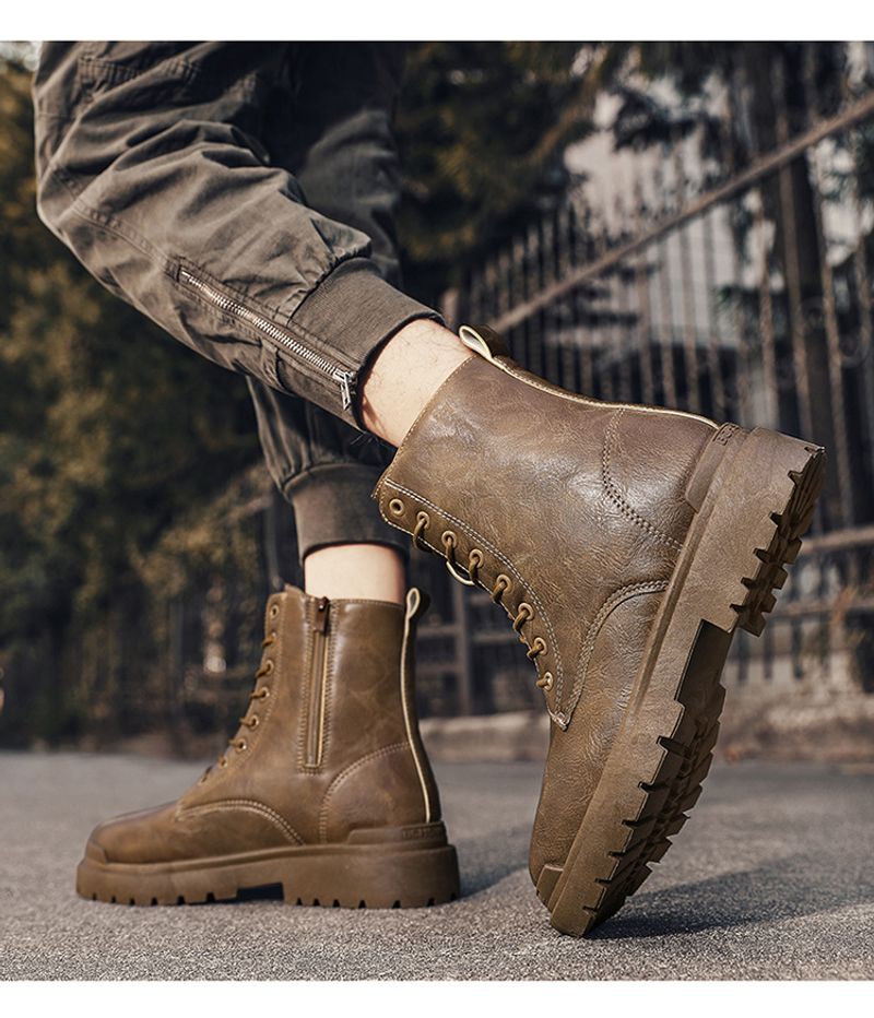 Martin Stiefel 2024 Frühherbst Neue High Retro Britischer Stil Wasserdichte Leder Herren Mid Top Motorrad_voghion.com
