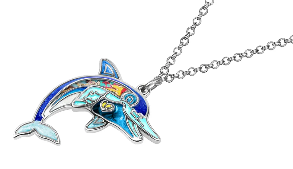 Collane con ciondolo in lega di smalto, in metallo, floreali, carine, intelligenti, con ciondolo a forma di delfino dell'oceano, gioielli di moda per donne, uomini, adolescenti_voghion.com