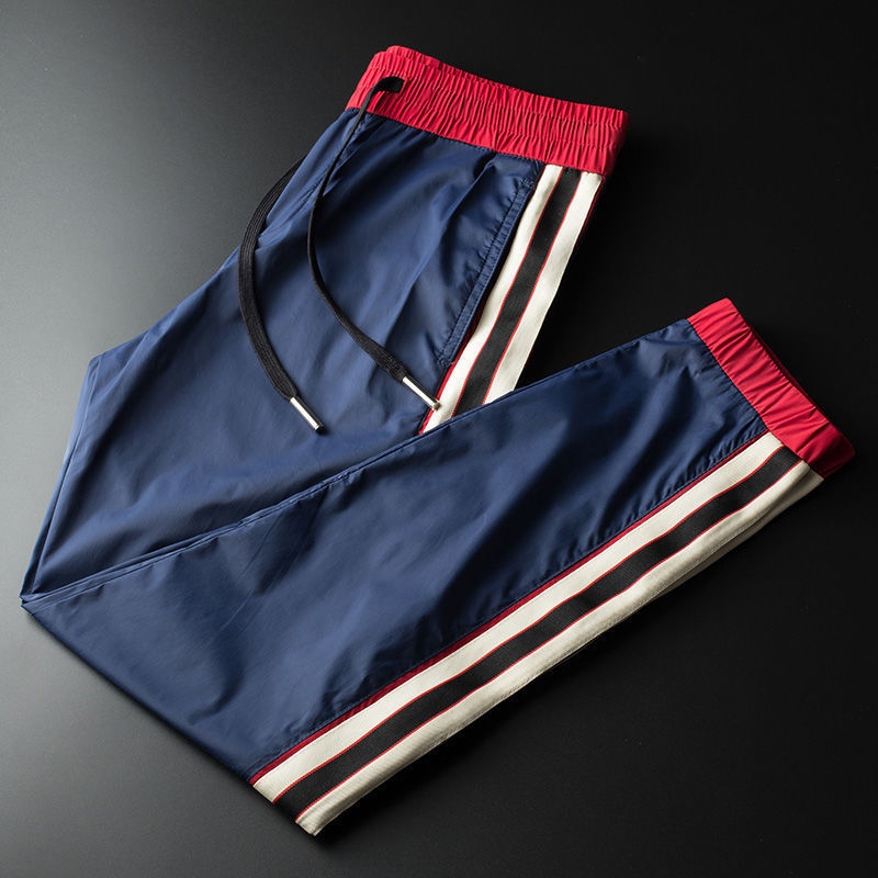 Thin leggings casual for 2024 summer embroidered ice silk pants, men's trendy brand loose and quick drying cropped