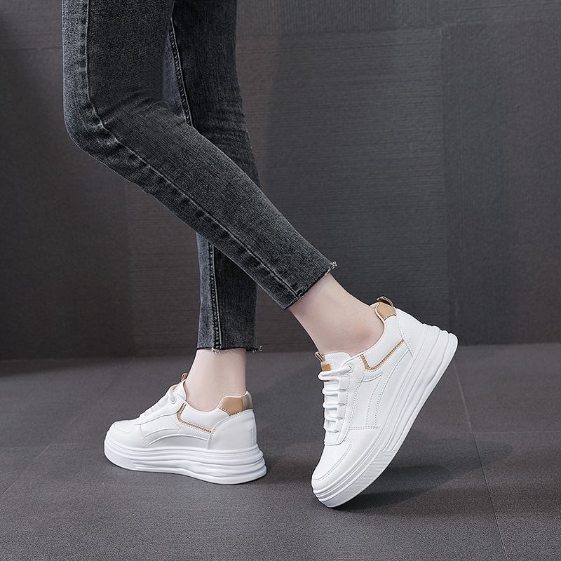 White Sneakers For Women Thick Sole Breathable Height Increasing_voghion.com