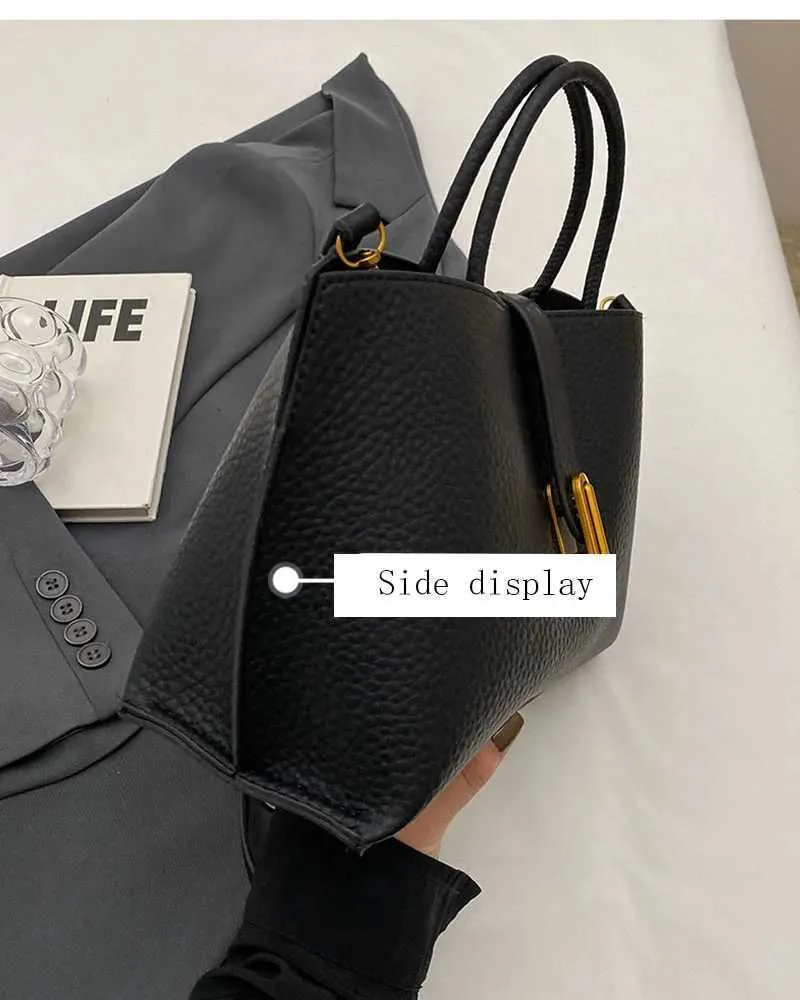 Clássico Preto PU Grande Capacidade 2024 Feminino Alta Qualidade Requintado Fivela de Fecho Bolsas Crossbody Casual Versátil_voghion.com
