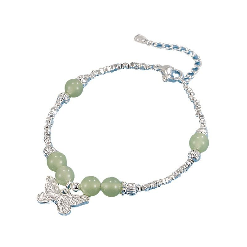 Sterg Sier Kæde Armbånd Hetian Jade Sommerfugl Charm Justerbar Armbånd Armbånd Smykker Tilbehør Til Kvinder Piger_voghion.com