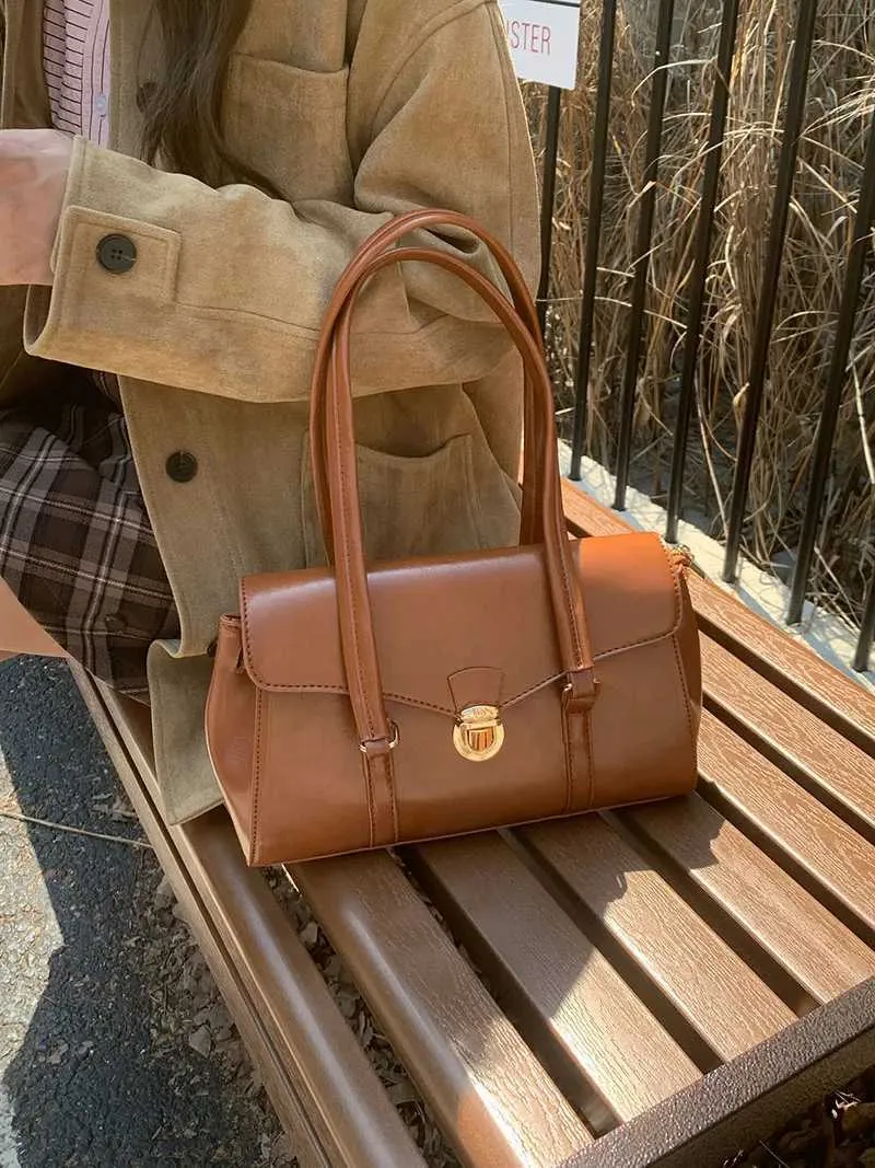 Casual underkläder axel PU-läder moderiktig damhandväska retro armstödsväska Y241123_voghion.com