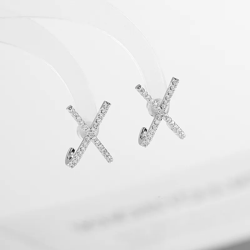Gemstone Stud Earrings X-letter Design Elegant Jewellery For Women_voghion.com