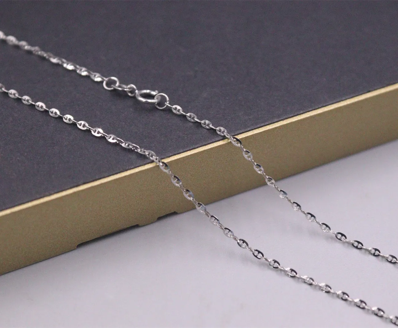 Catene in oro bianco massiccio puro Lucky 1,5 mm Collana con maglie ad ancora 1,8 g 17,9 pollici L_voghion.com
