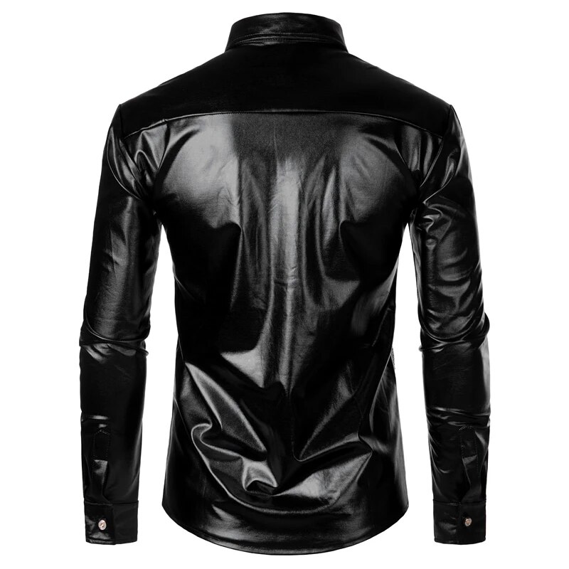 Black Squin Glittr Drss Mn Shiny Long Slv Button Down 70s Disco Party Danc Shirt Mal Christmas Hallown_voghion.com