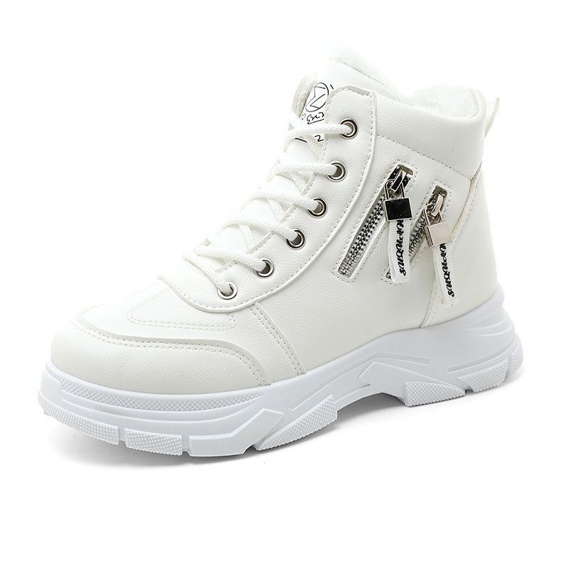 W2576 New 2024 Autumn And Winter Veet Solid Color Women's Cotton Shoes High Rise Thick Sole Simple Warmth Student Height_voghion.com