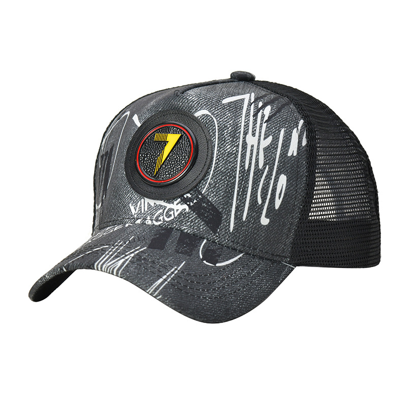 Casquette de baseball avec étiquette à 7 lettres, chapeau en filet pare-soleil respirant, chapeau décontracté pour étudiant, tendance et résistant au soleil, nouvelle collection_voghion.com