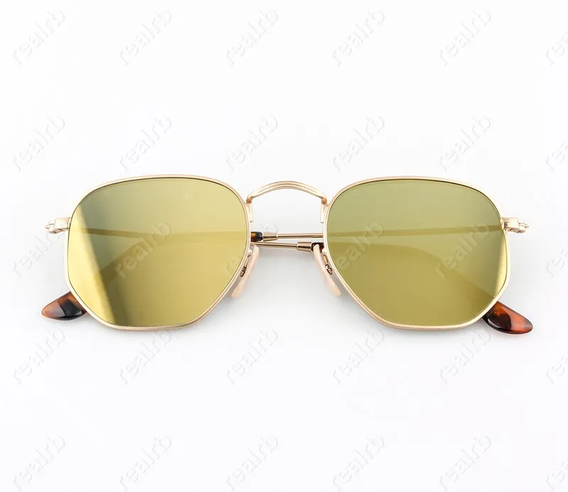 Occhiali da sole esagonali di alta qualità Uomo Donna Lenti in vetro piatte Occhiali da sole per uomo Donna con custodia in pelle_voghion.com