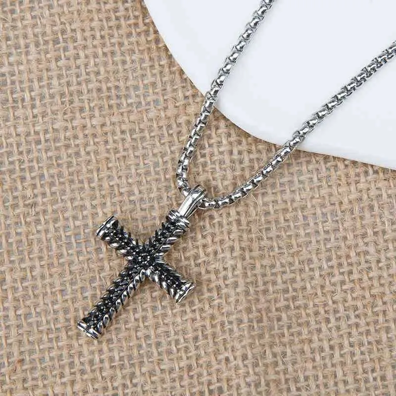 Cadenas de cable trenzado, joyería, collares colgantes para mujer, moda para hombre, collar de cruz de diamantes, joyería de alta calidad, estilo punk, 3 mm_voghion.com