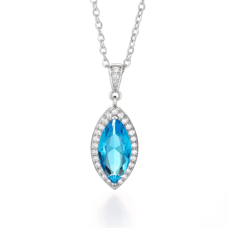 Collier pendentif marquise zirconia bleu ciel pour femme_voghion.com
