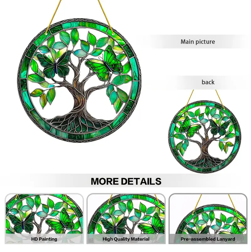 Emerald Butterfly Tree Of Life - 8" Acrylic Spiritual Art. Serene Decor For Meditation Spaces Or Mindful Gifts._voghion.com