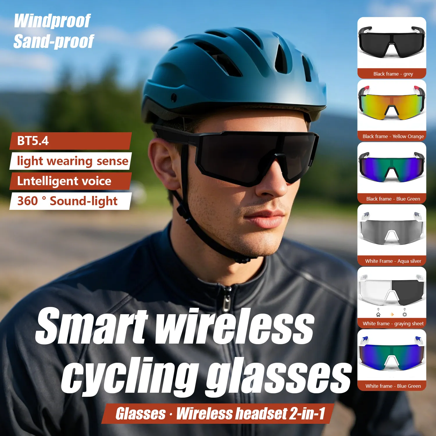 Gafas de sol inteligentes con Bluetooth, diseño de viento y arena (2025), para ciclismo al aire libre, para hombres y niñas, con colores deslumbrantes._voghion.com