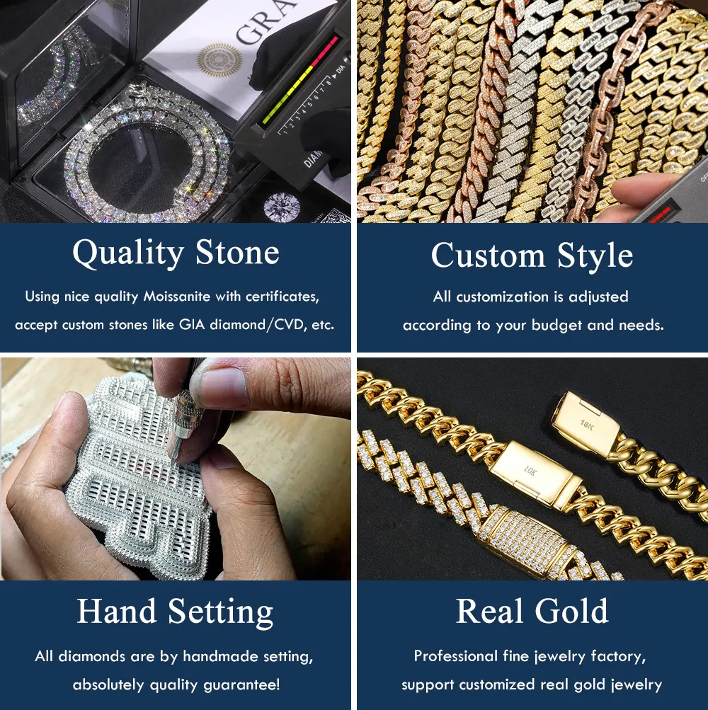 Zircone fibbia 10K 14K placcato oro 12mm Miami catena in acciaio inossidabile collana set uomo gioielli cubano link_voghion.com