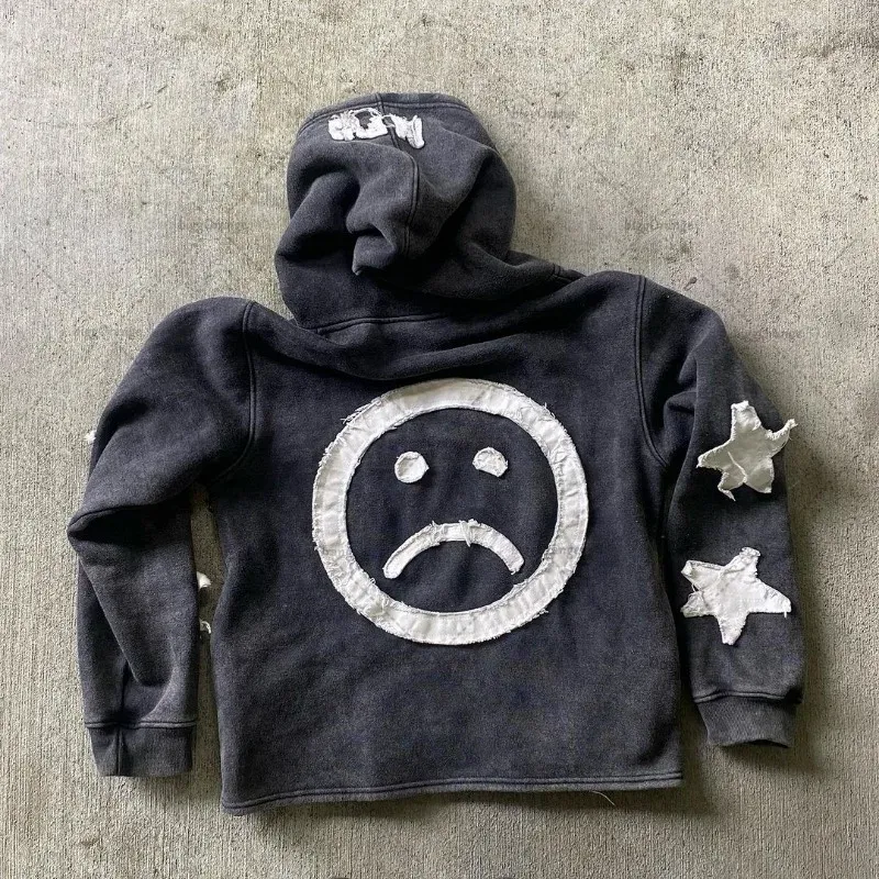 Herren Y2k Casual Retro Gothic Hoodies Europäische und amerikanische Buchstabenstickerei Übergroßer Hoodie Damen Y2K High Street Paarmantel Retro Loose_voghion.com