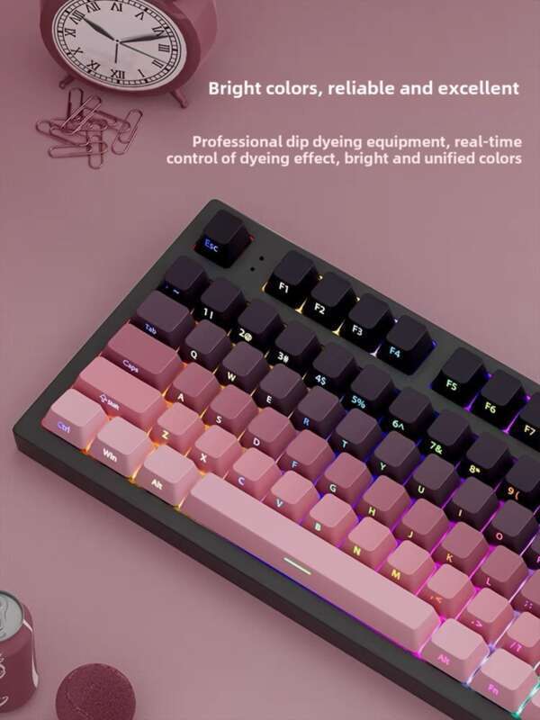 Tastiera meccanica con incisione laterale a forma di rosa nera, colore che cambia gradualmente, traslucida, adatta per giochi e ufficio con personalità creativa._voghion.com