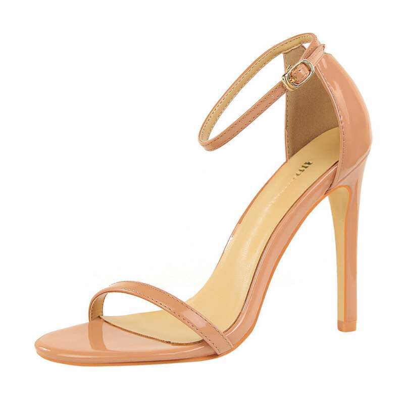 Sandalias de charol con punta abierta y tacón alto para mujer, zapatos de verano_voghion.com