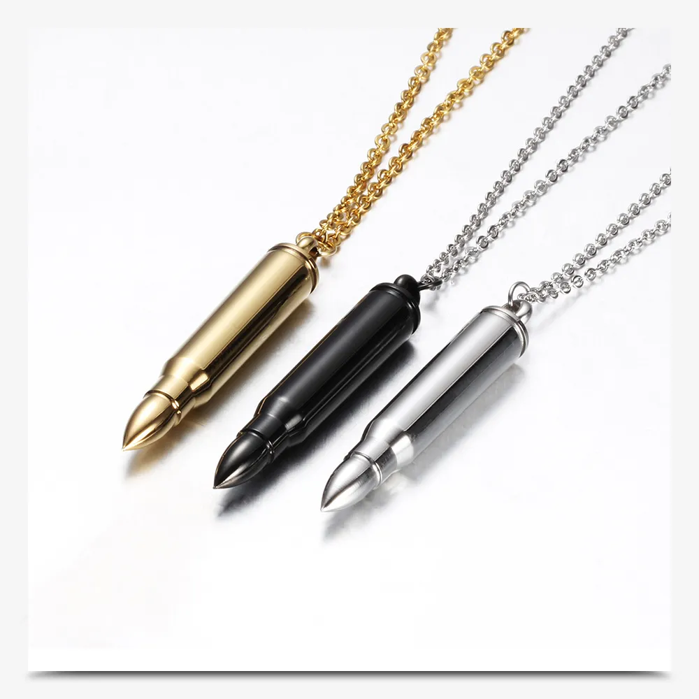 Gold Plated Mens Titanium Steel Bullet Open Pendant Perfume Essential Oil Diffuser Necklace Name Custom Engraving Gifts_voghion.com