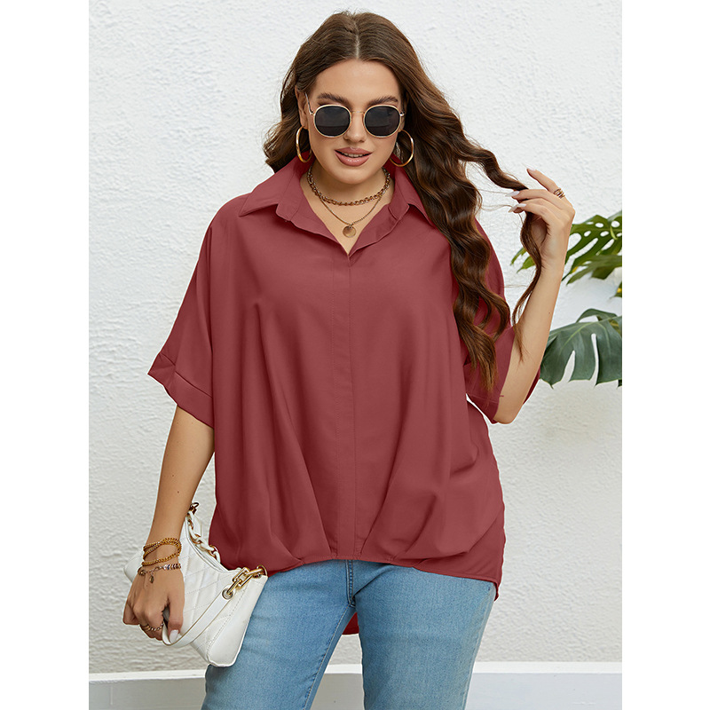 Topuri pentru femei, cu decolteu în V, slim fit și mâneci în cinci puncte, mărimi mari_voghion.com