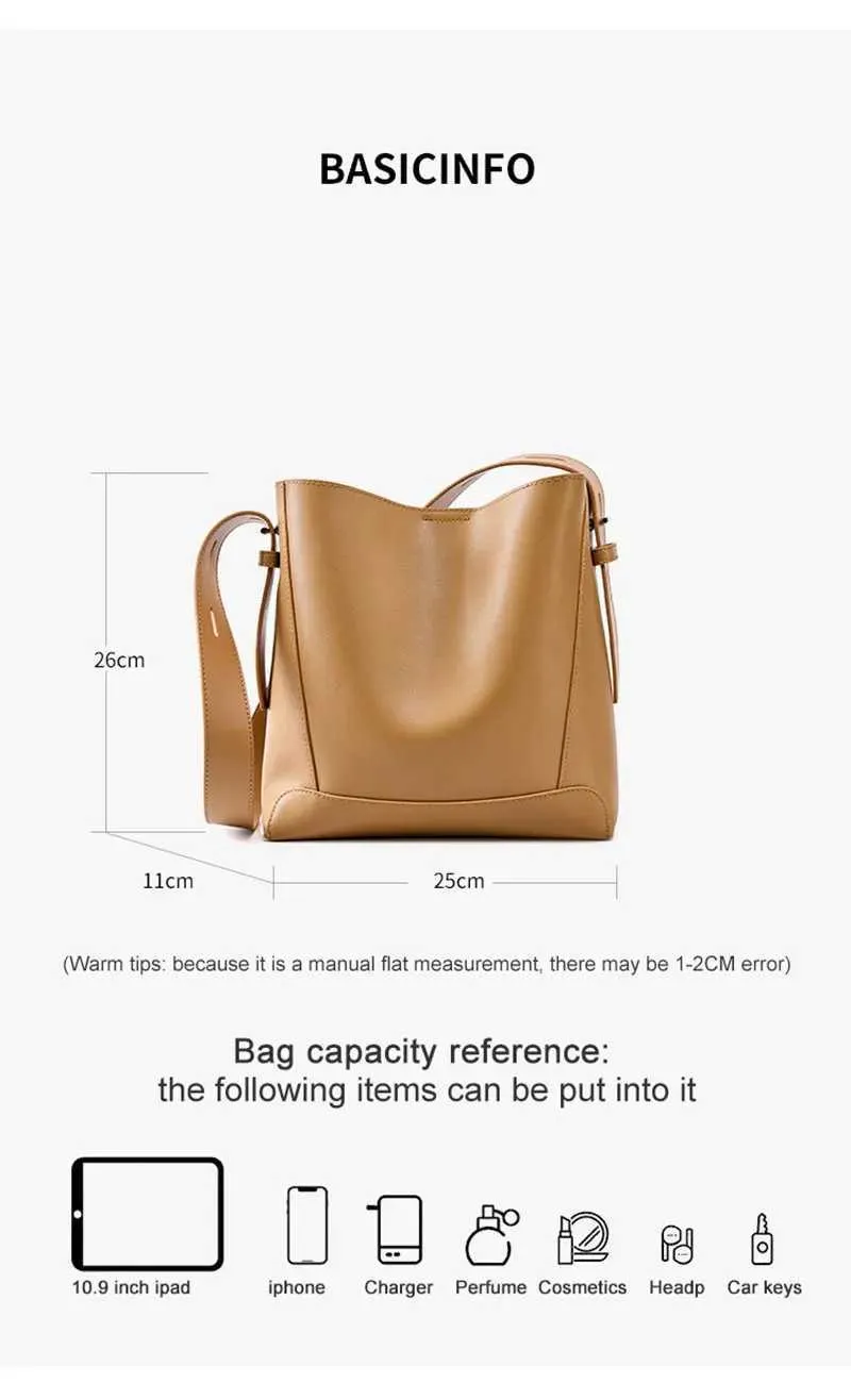 Denim shoulder fashion trend designer bucket large capacity genuine leather womens cross body bag Y241121_voghion.com