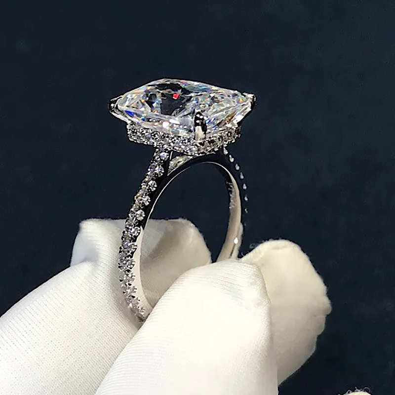 Radiant Cut 3ct Lab Diamant Ring Sterling Sier Bijou Verlobungsring fir Fraen Brautparty Bijouen_voghion.com