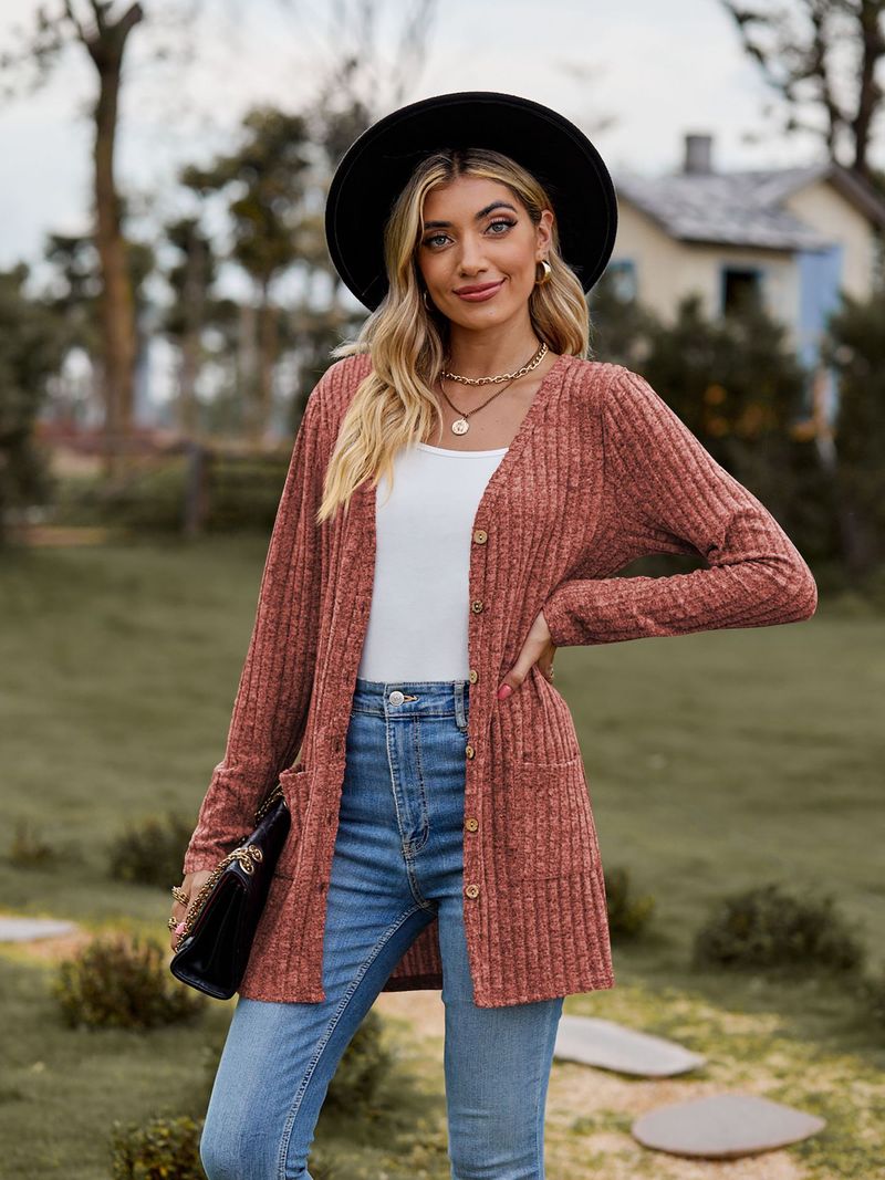 Neue kleidung gebürstet pit streifen einfarbig langarm frauen strickjacke jacke_voghion.com