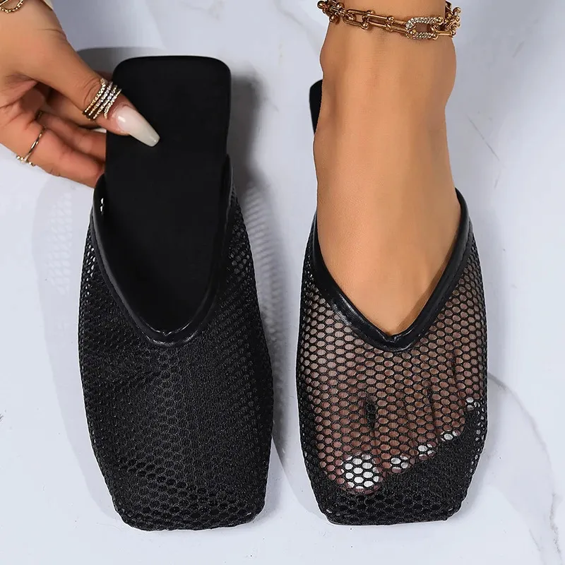 Muls Womn Shos Msh Summr Low Hl Slipprs Outdoor Sandals Koran Sxy Elgant Chic Squar To Slip On 240613_voghion.com