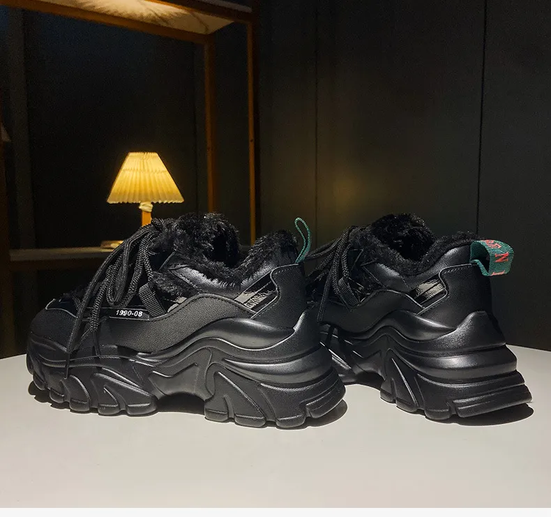 Chaussures de sport à semelle épaisse, bout rond, talon éponge pour plus de confort, moelleuses et chaudes, pour femmes, tendance et polyvalentes_voghion.com