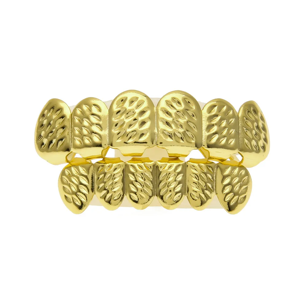 Bio Copper Gold Plated Hip Hop Bling Jewelry Teeth Grillz Caps Top & Bottom Golden Grill Set Tooth Socket Hallowmas_voghion.com