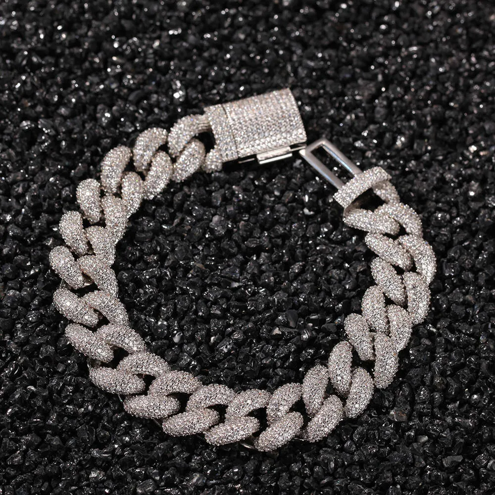 Full Dia Cuban Bracelet Men's 14mm Wide GRA Moissanite Dia Gold Sterling Sier Cuban Link Chain For Men Hip Hop_voghion.com