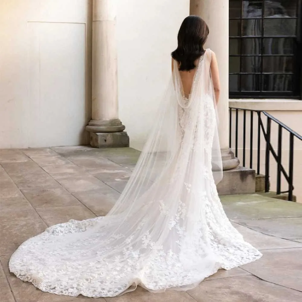 Hair Jewelry Womens Long Bolero Cape Veil Bridal Shawls Dress Soft Tulle Covers Shoulders Wedding Accessories For Bride_voghion.com