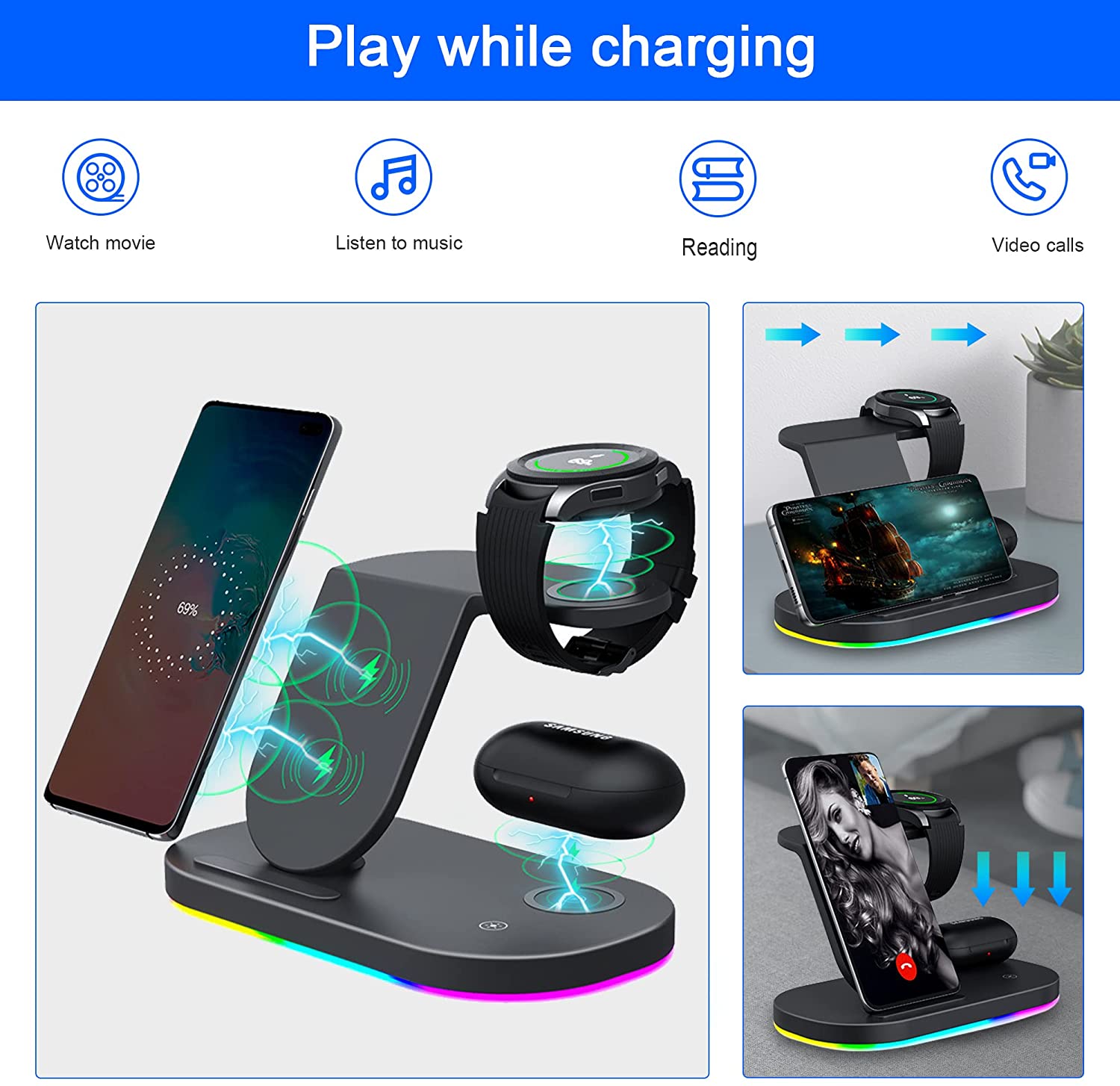3 an 1 Kabellos Ladestatioun fir Samsung S23/S22/S21/S20/ Schnellladung fir Galaxy Watch5Pro4 3 Classic Active 2 LTE Buds Pro_voghion.com