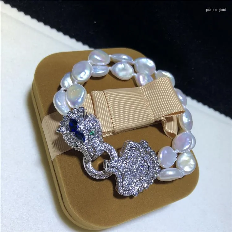 Link Bracciale Leopard Design Chiusura Keshi Bracciale Perle Naturali Acqua Dolce Doppio Filo Gioielli Moda Fidanzata_voghion.com