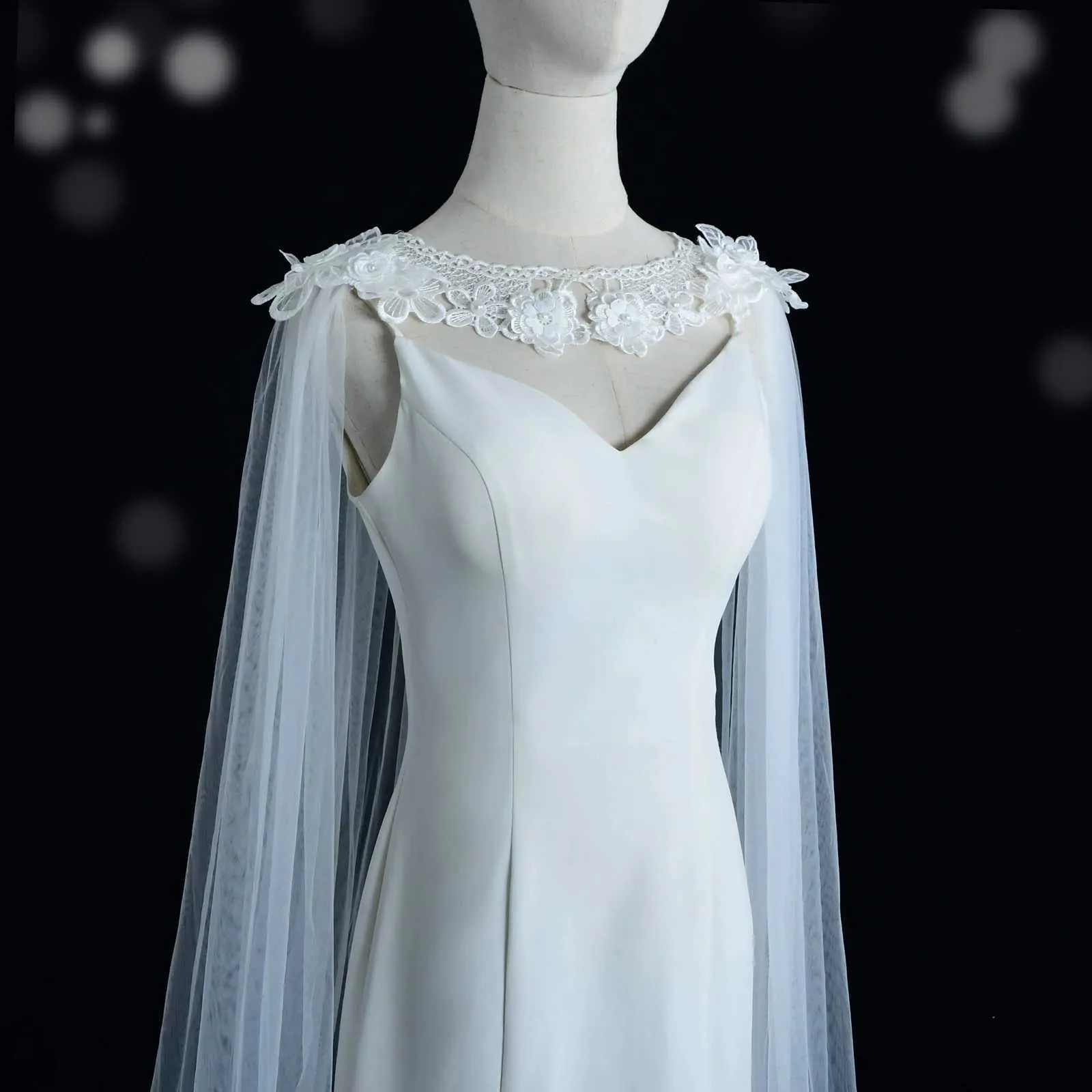 Haarschmuck Damen VG18 Langer Umhang Abend Cape Schleier Jacke Für Frauen Große Größe Bolero Braut Weicher Tüll Schal Hochzeit_voghion.com
