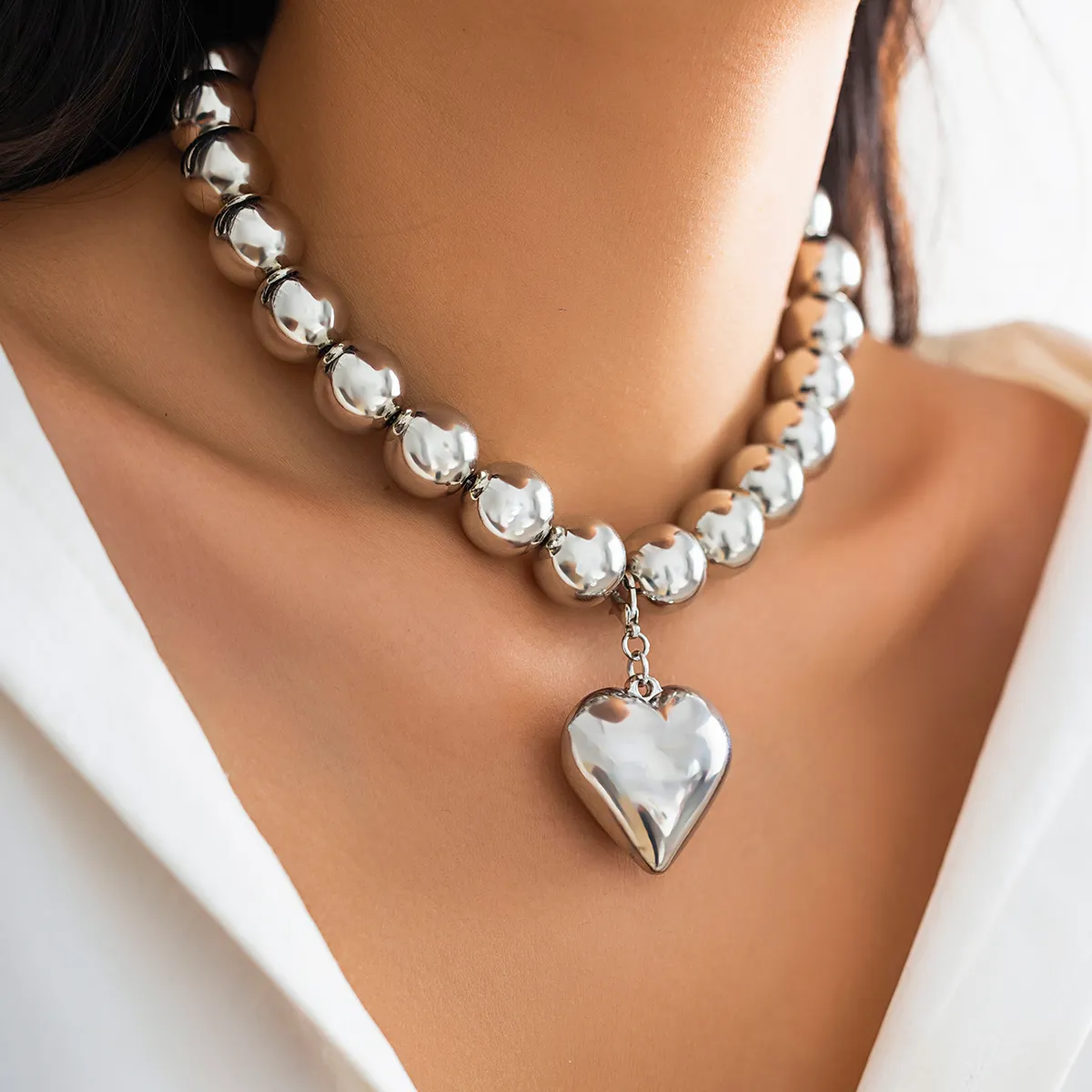Collane con ciondolo IngeSight.Z Punk Metal Peach Heart Collana per donna Vintage Oro Colore CCB Perline Choker Party_voghion.com