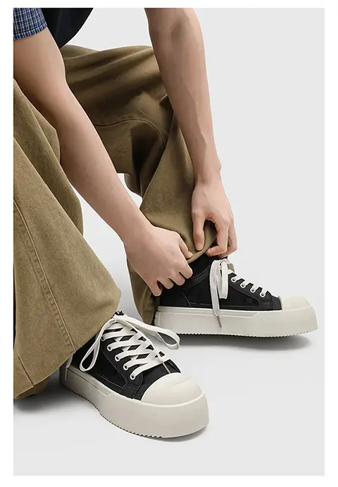 Weiße Freizeitschuhe Für Herren Mit Dicker Sohle Und Canvas-design_voghion.com