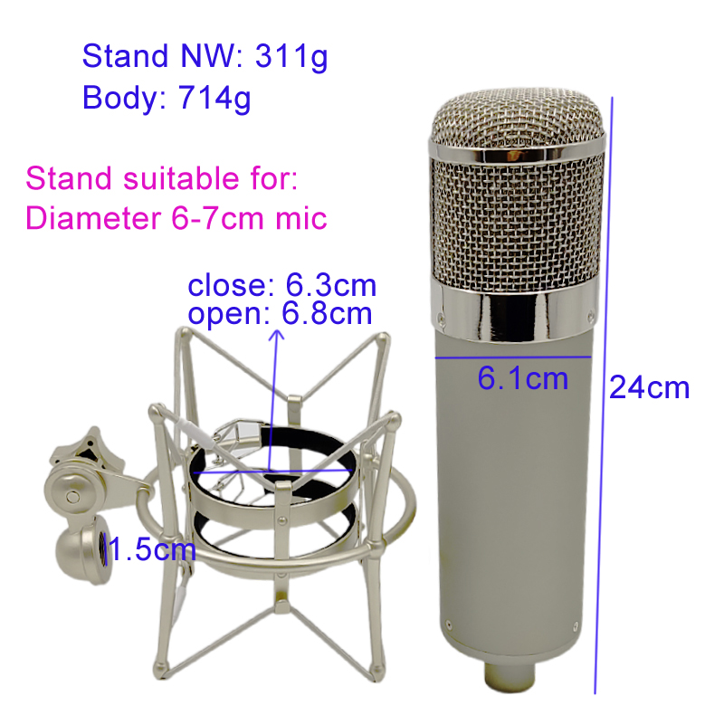 Custodia per microfono da studio fai da te U47, colore argento, cestello cromato con supporto per microfono con supporto antiurto in metallo_voghion.com