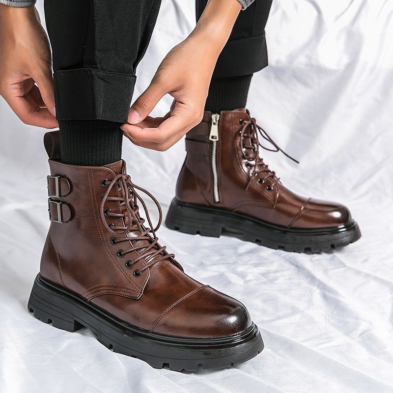 Herfst en winter Nieuwe Martin korte Britse stijl Mid-top ronde kop hoge leren laarzen Herenschoenen Groothandel_voghion.com