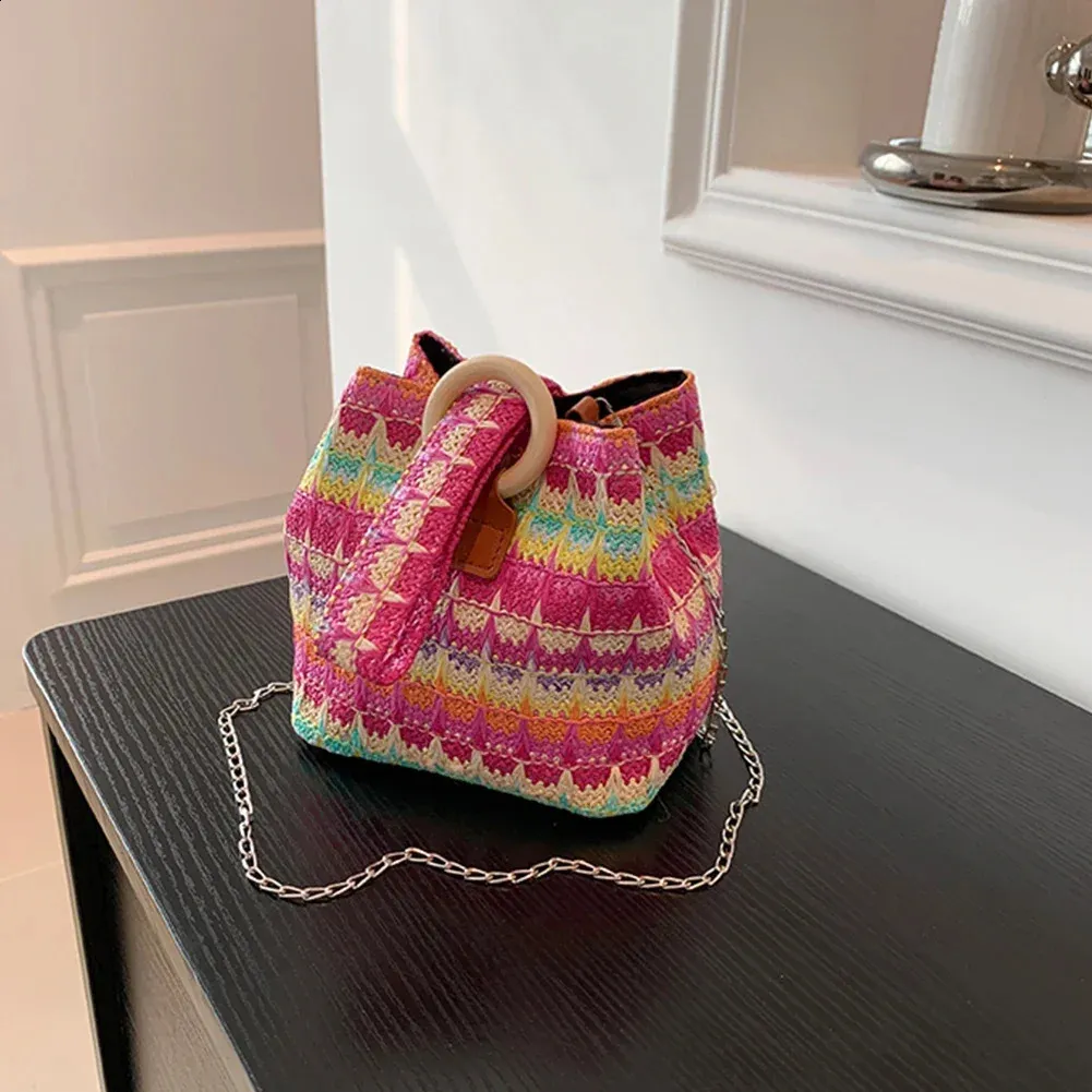 Sommer-Stroheimer für Damen, Handtasche, Rattan, Strand, Boho, lässig, bunt, gewebter Griff, Schultertasche, Umhängetasche, Handytasche_voghion.com