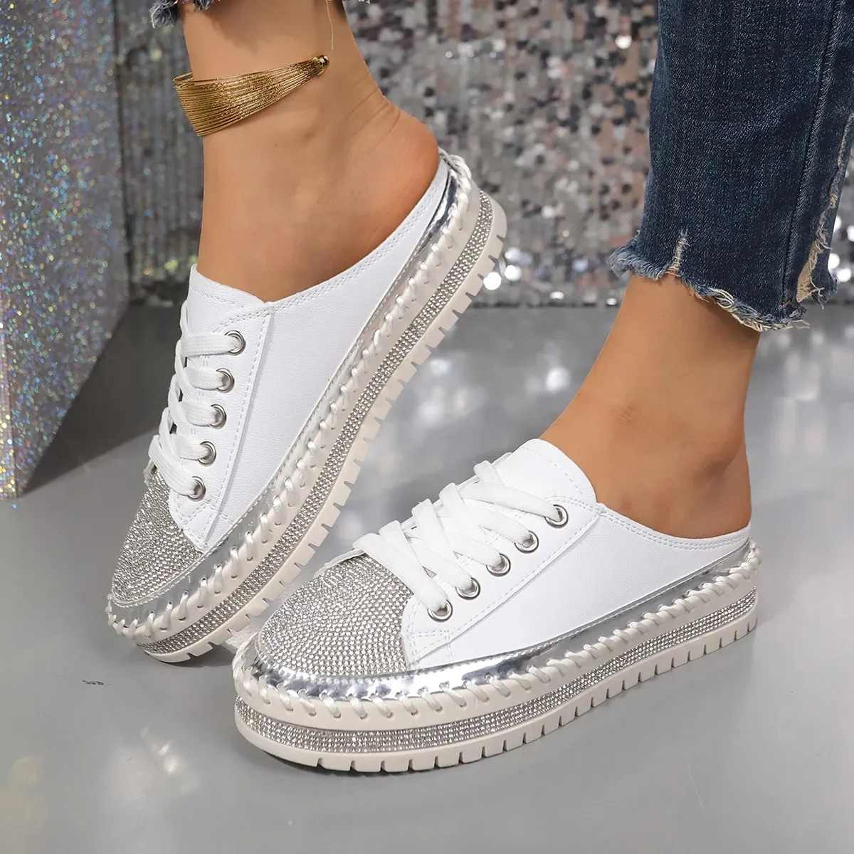 trend Woman Crystal Half Slippers For Women Flat Platform Comfortable Elegant Shoes Bg Women's Sandals 1b46 Platm_voghion.com