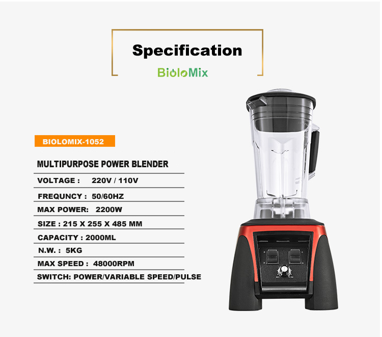 BioloMix Super Heavy Duty Commercial Professional Power Blender Juicer Food Processor Mixer 3HP 45000RPM 2200W BPA free 2L Jar_voghion.com
