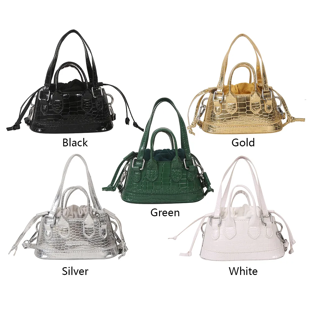 Women Messenger Solid Color Crocodile Pattern Crossbody Drawstring Fashion Capacity Girl High-quality Large Bag_voghion.com