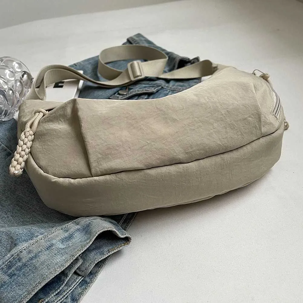 Borsa a tracolla a mezzaluna con tracolla regolabile e grande capacità, multitasche, da donna, elegante, semplice, a tracolla_voghion.com
