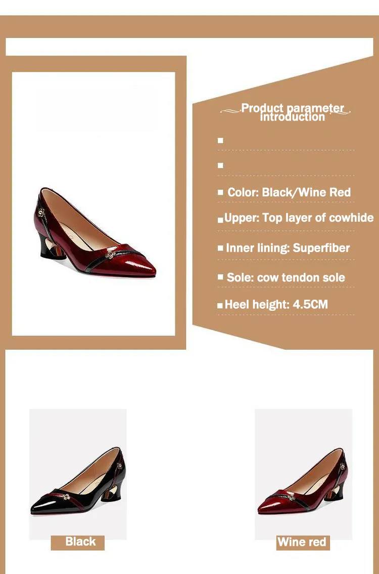 Sapatos femininos de couro fino, salto grosso, temperamento versátil, boca rasa, antiderrapante, trabalho, sapatos individuais, sem salto_voghion.com